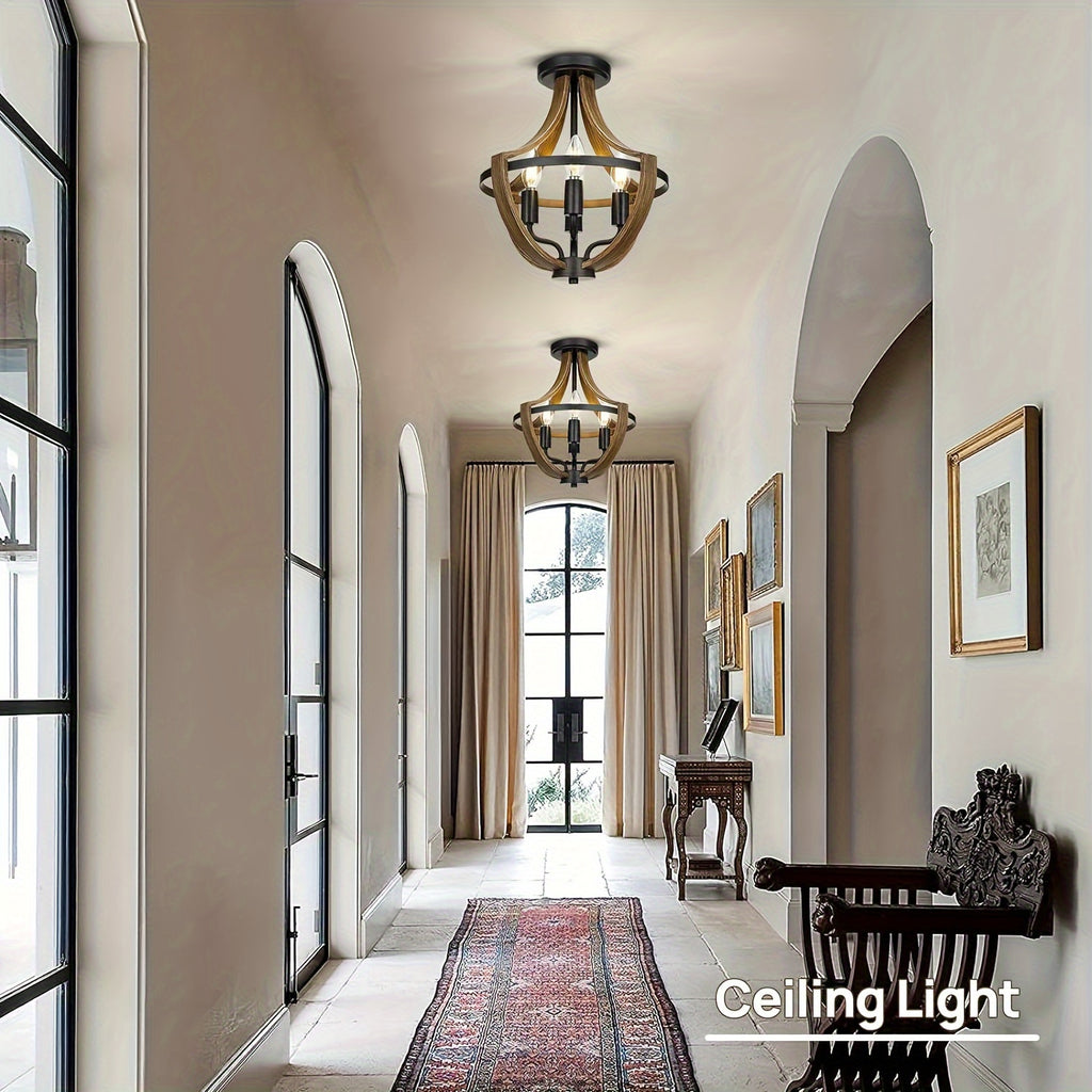 13.1“ Modern Farmhouse Hanging Chandelier, 4-Light Rustic Style Indoor Flush Mount Ceiling Fixture, Hallway Foyer Dining Room Entryway Kitchen Island Bedroom Vintage Pendant Light, E14 Bulb Base (Bulb Not Included)