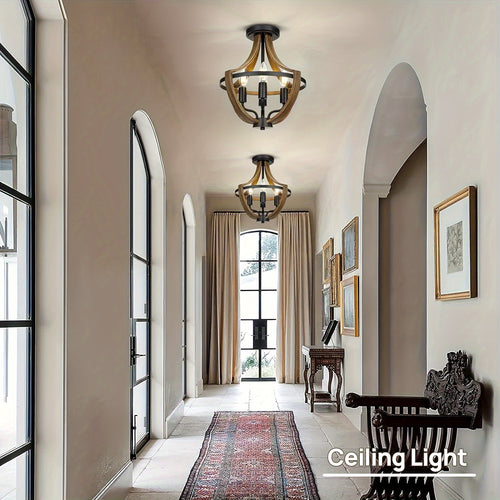13.1“ Modern Farmhouse Hanging Chandelier, 4-Light Rustic Style Indoor Flush Mount Ceiling Fixture, Hallway Foyer Dining Room Entryway Kitchen Island Bedroom Vintage Pendant Light, E14 Bulb Base (Bulb Not Included)