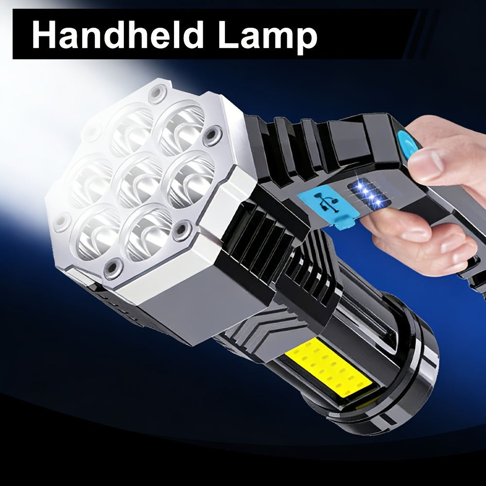 1 Black Household 7LED Handheld Flashlight, Portable COB Security Flashlight, USB Rechargeable Work Safety Searchlight, 4 Lighting Modes, Ideal for Reading, Fishing, Emergency Lighting, Night Patrol & Work