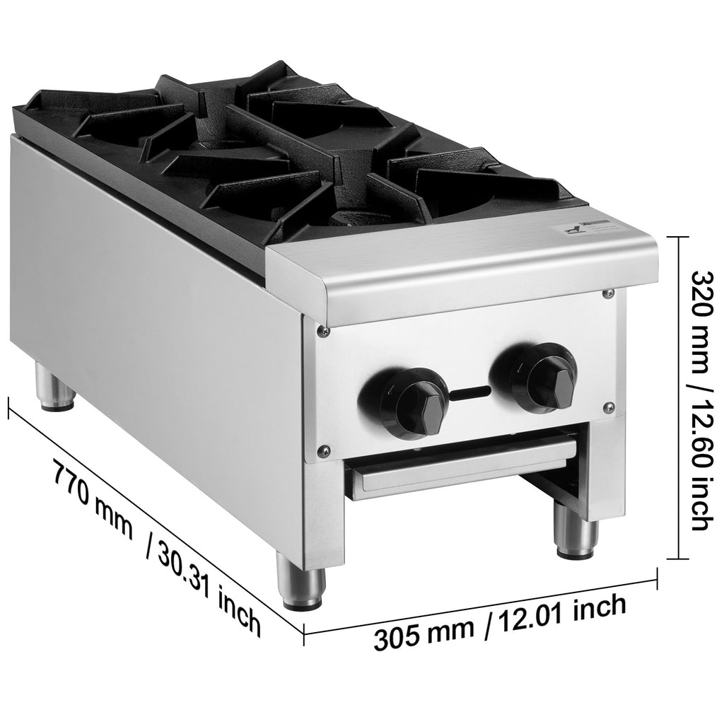 VEVOR Commercial Stove, 2-Burner Cooktop, Countertop Cooking Heating Plate, Kitchen Appliance