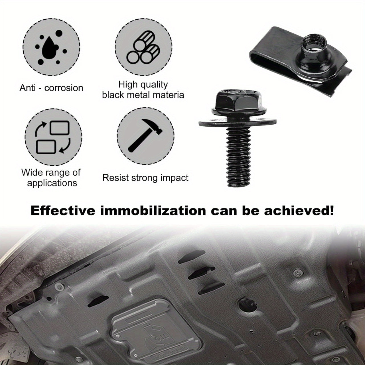 50-Piece 1/4" U-Nut Clips and Hex Head Auto Fender Bolt Set – for Car Fenders, Engine Splash Shields, Hoods & Bumpers