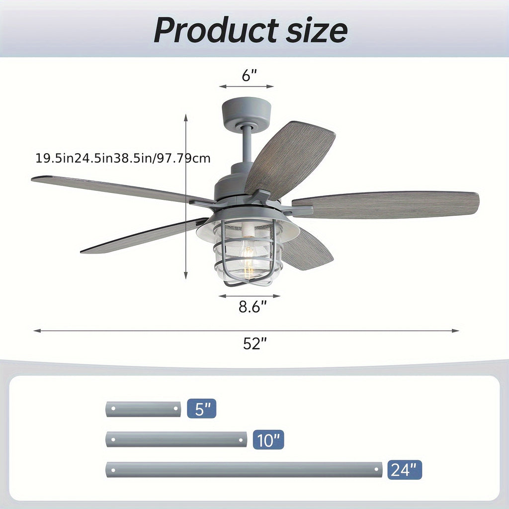 Sofucor 52" Ceiling Fan with Light, 5 Blades, Glass Lampshade, Remote Control, E26 Bulb Included, Quiet Operation, Dimmable, Large DC Motor Ceiling Fan