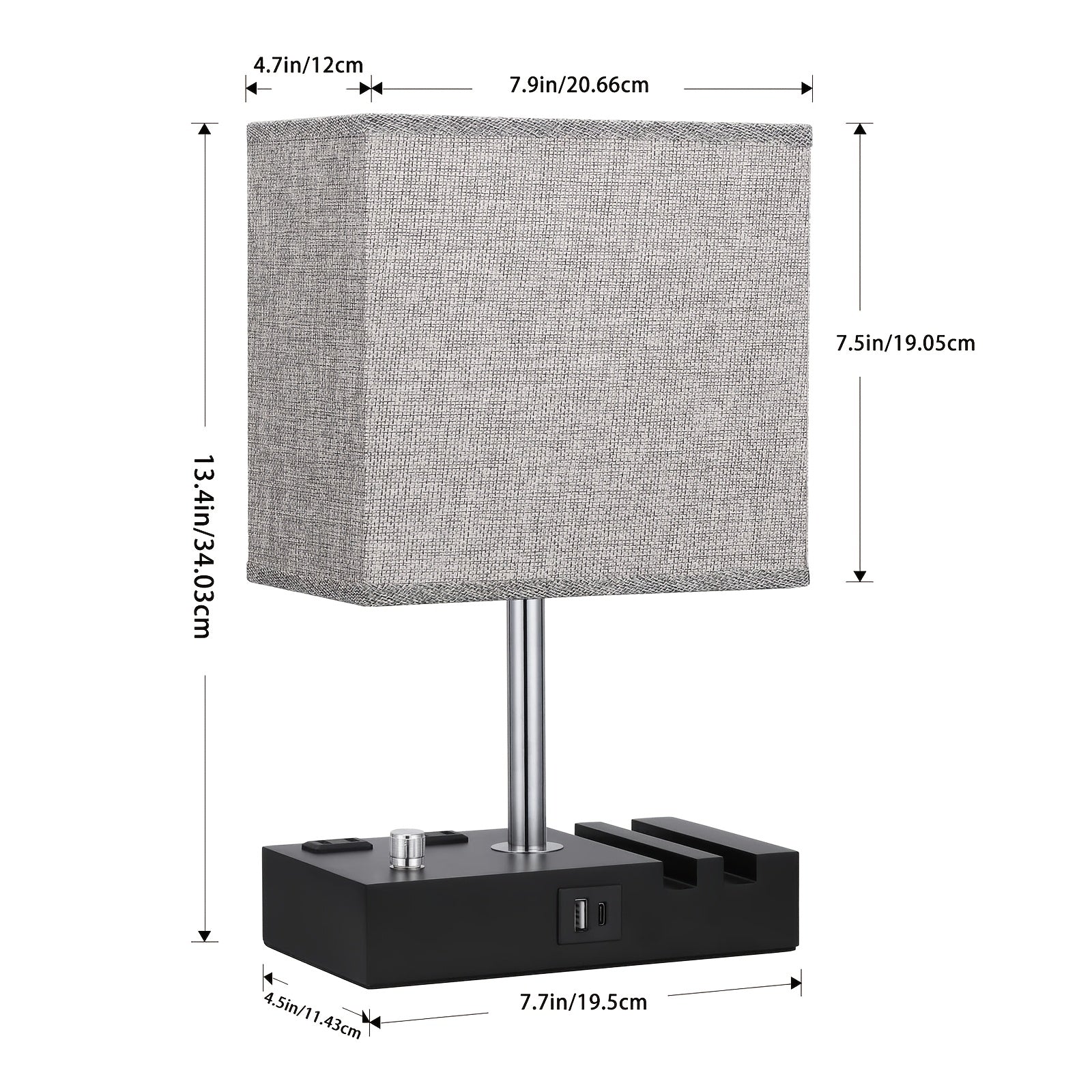 Bedroom table lamp, with dual USB ports, dimmable bedside lamp, with phone stand and 2 charging outlets, table lamp for nightstand and living room, LED bulb included