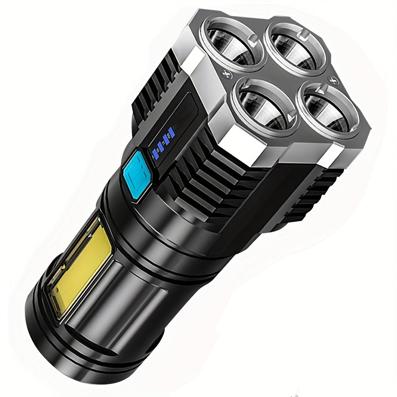 1 LED Flashlight, USB Rechargeable, High Lumen Tactical Light with COB, 4X LED, Handheld Ultra-Bright Flashlight, Portable for Camping & Emergency