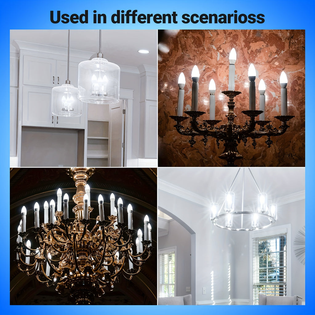 B11/C37 LED candle bulb, 5 watt, 500 lumens (50W equivalent), E12 base, CRI 85+, available in 3000K warm white, 5000K neutral white and 6500K cool white, non-dimmable, suitable for home, bar, restaurant and hotel decoration
