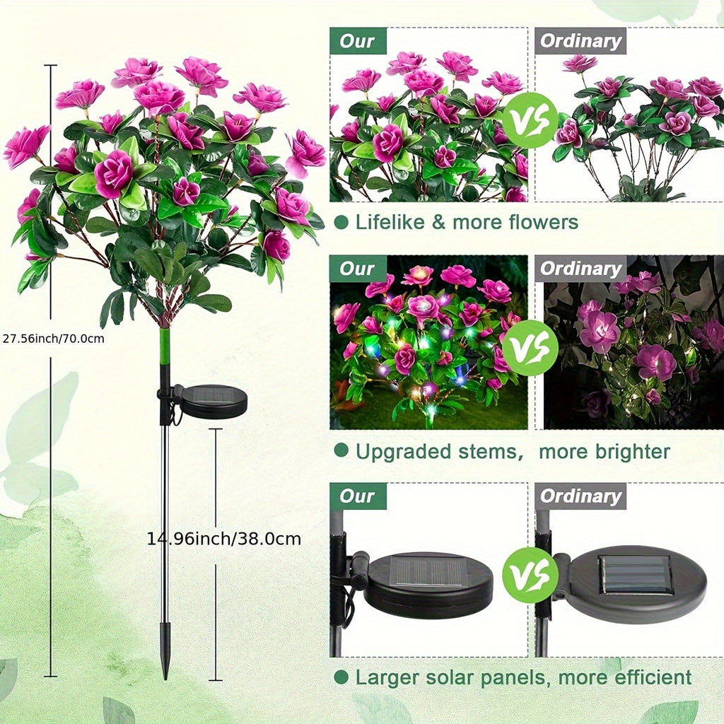 4-Piece Solar Courtyard Light, Azalea Colorful Light, Outdoor Waterproof | Courtyard Decoration, Romantic Garden Atmosphere Light, Holiday Decoration | Party Decoration, Suitable for Garden, Courtyard, Lawn.