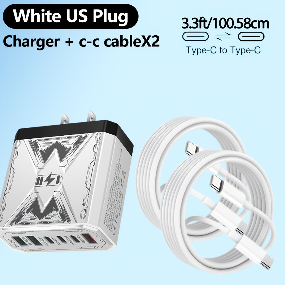 6-in-1 Fast Charger 3USB + 3Type-C Power Adapter with Indicator Light, QC3.0 Power Adapter Cube USB Wall Charger, for iPhone 17/ 16/ 15/ 13/ 13pro/ 12/ 12pro/ XR/ SE, Pro/ Mini/ Air