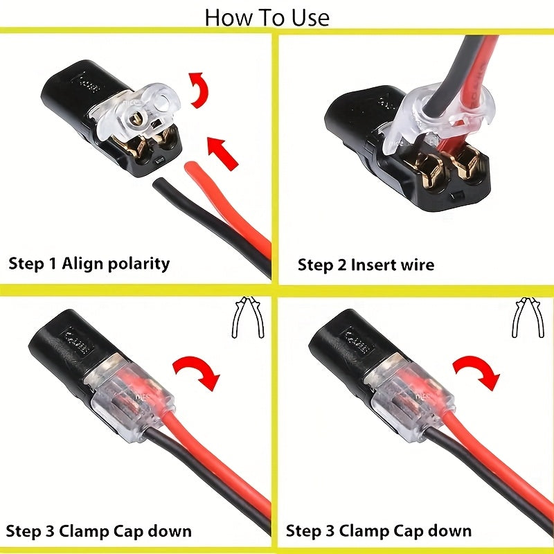 30/40-Pack Quick Connect Wire Connectors, 2-Pin Low Voltage Solderless Double Terminal for 20-22 AWG Wire, Copper Contacts with Transparent Insulation – Ideal for Automotive & Electrical Projects