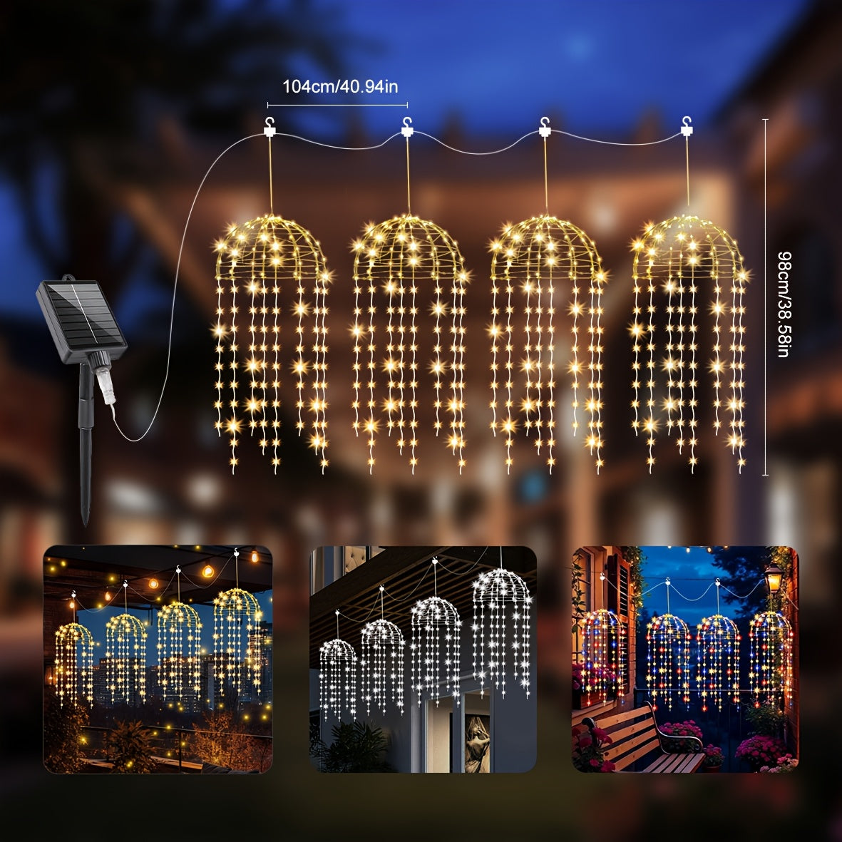 4-Pack Solar Jellyfish Light, Semi-Circular Jellyfish Shaped Light, 8 Lighting Modes, Outdoor Home Garden Decoration, Wedding Decoration, Create Romantic Atmosphere, Christmas Decorative Light, Outdoor Lantern, Hanging Light
