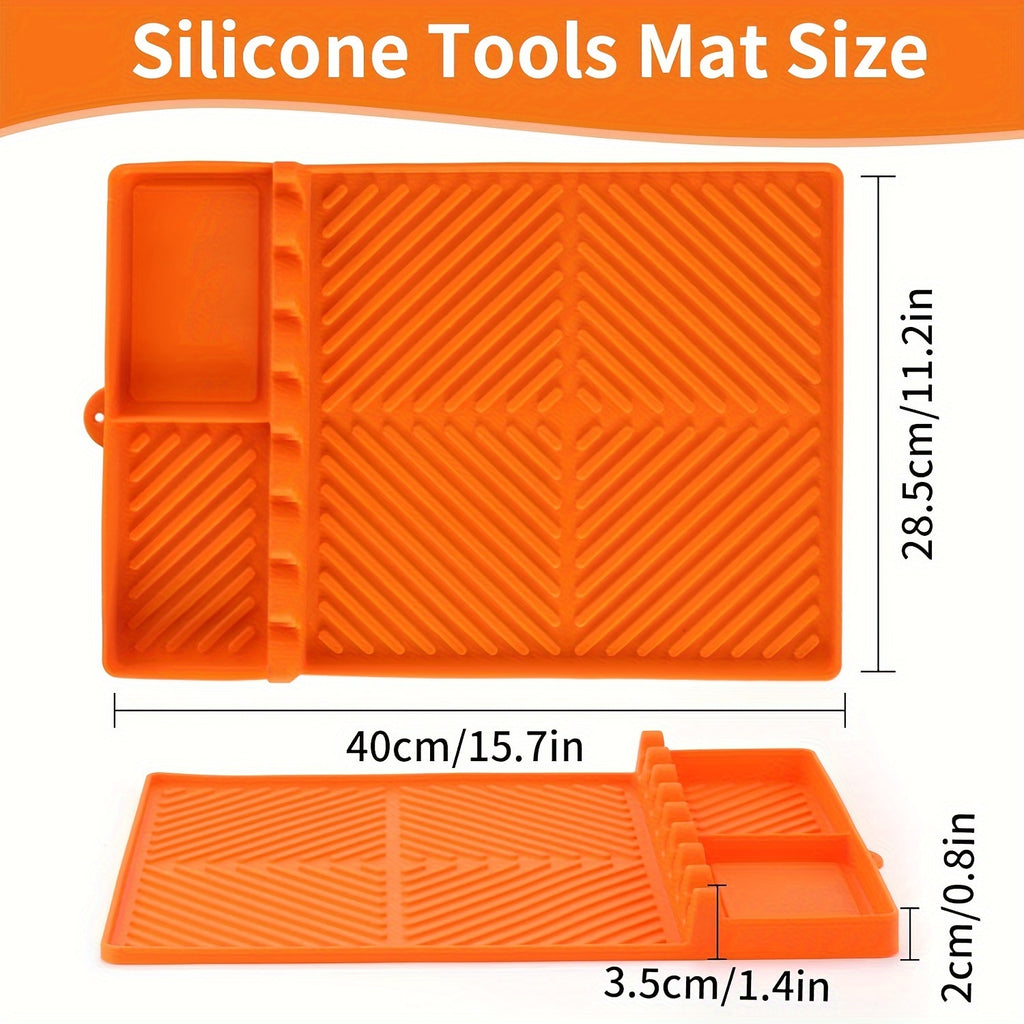 Grill Mat - Blackstone Side Shelf Mat, Silicone Grill Mat for Outdoor Grill & Kitchen Counter, Large Silicone Spatula Mat with Drip Pad, Grill BBQ Tool Holder, Griddle Accessories