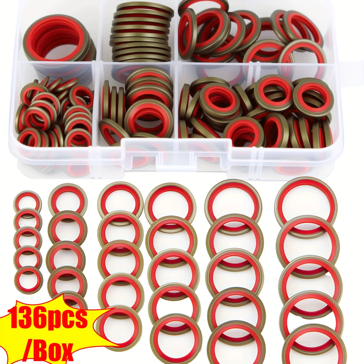 136-Piece Oil Drain Plug Gasket Seal Kit – M6/M8/M10/M12/M14/M16 NBR Rubber Metal Sealing Washer, Leak-Proof Drain Plug Seal Replacement, for Car/Truck/Hydraulic Systems, Heavy-Duty Gasket Set with Storage Case, Truck Maintenance