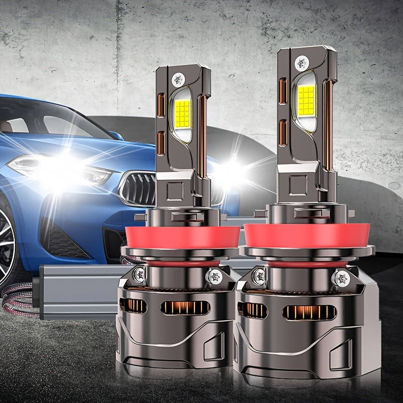 2Pcs LED Car Headlight Bulbs, 7500K White, High Beam and Low Beam, Bright Chips, 12/24V, Aluminum, Plug-and-Play, with External Driver Can, Compatible with H4 H7 H11 H9 9005 HB3 9006 9012 Hir2 H8 HB2