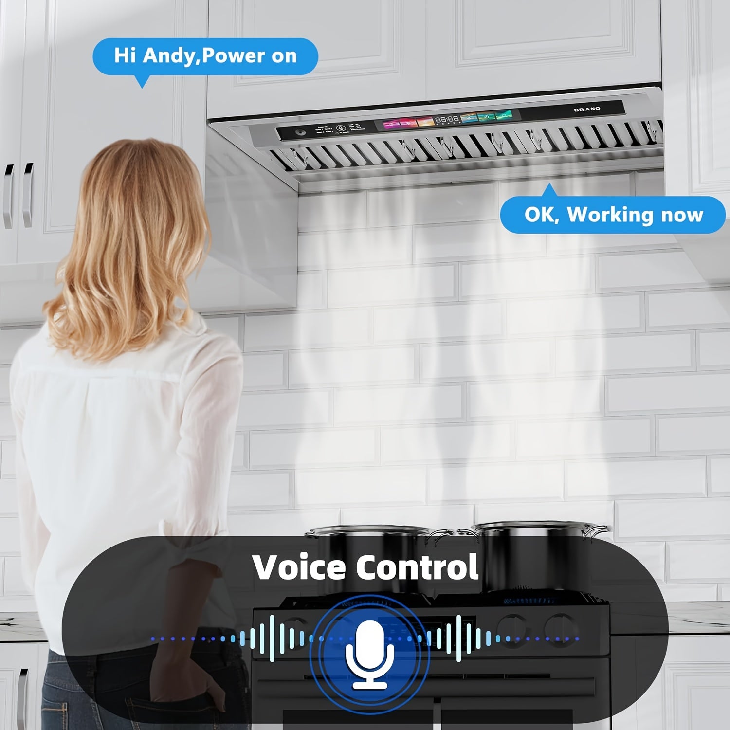 Built-In Range Hood with Voice/Gesture/Touch Control, 900 CFM Airflow, 4-Speed Exhaust Fan, Memory Mode, Adjustable Lighting, Convertible Ducted/Ductless Installation
