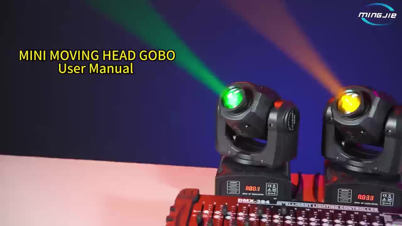 60W stage lighting moving head light, suitable for DMX512 interface, 8 gobos, 8 colors, sound control, 11 channels, 270° tilt, 540° pan, compact DJ light, suitable for weddings, disco, parties, club stage performances
