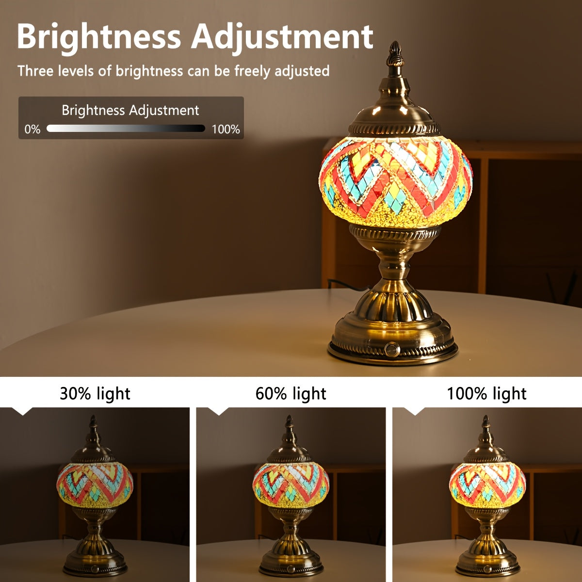 Turkish Moroccan style lamp, bronze base, colorful handmade mosaic glass, bohemian night light, bedroom decoration, holiday gift (LED bulb included)