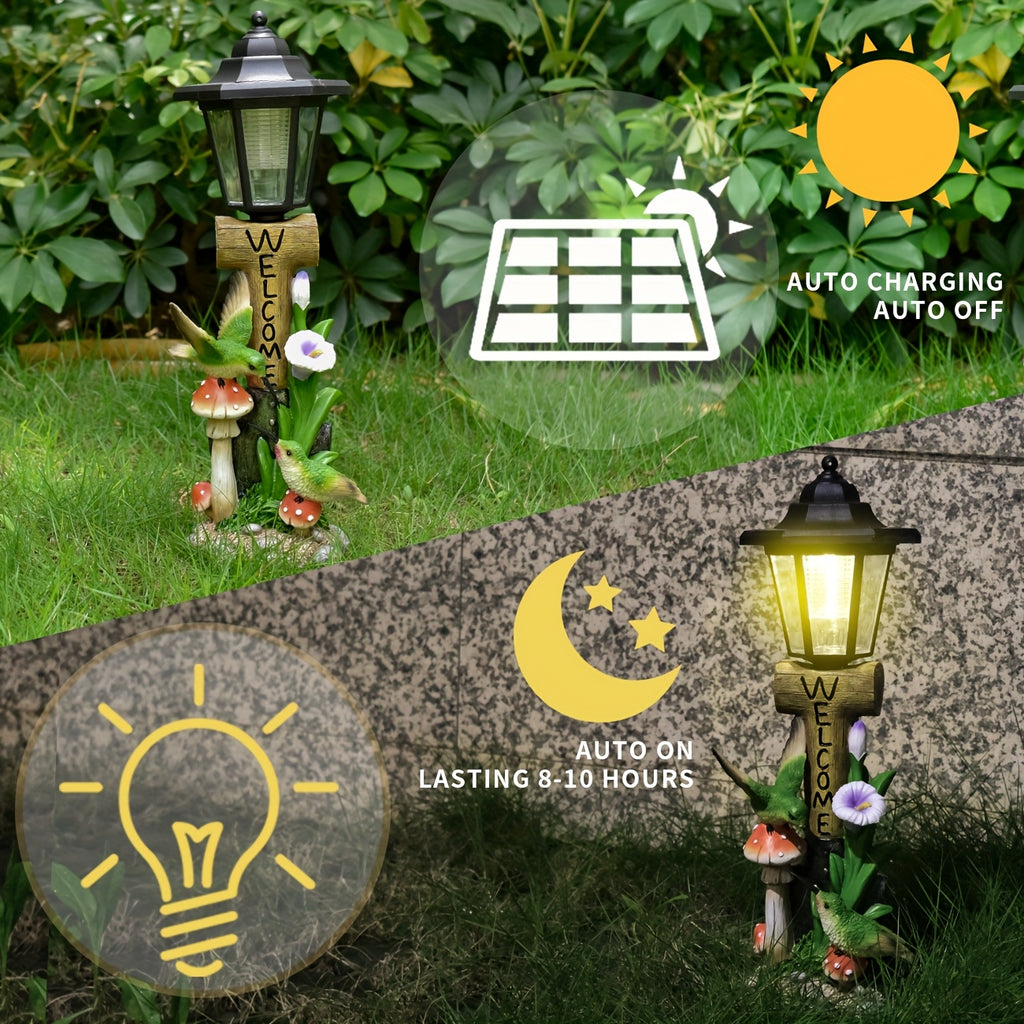 One-Piece Creative Resin Couple Hummingbird Solar Outdoor Light Sculpture Ornament, Courtyard Villa Garden Home Decorative Night Light, Path Balcony Atmosphere Sculpture Light, Solar Rechargeable Light, Graduation Season Gift for Friends