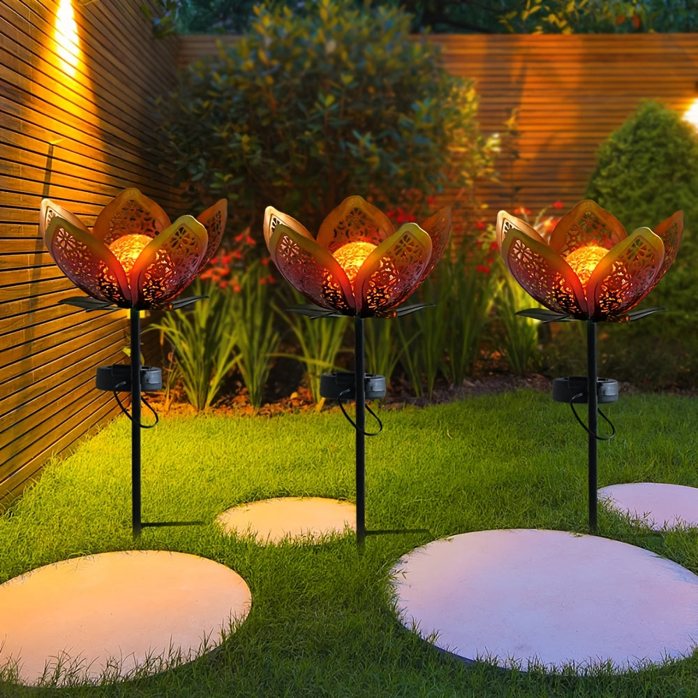 2/3-Piece Solar Hollow Sunflower Lawn Light - IP44 Splash-Proof Waterproof, with Cracked Glass and Metal Flower Design, Suitable for Garden, Courtyard and Walkway Decoration, Solar Garden Light, Valentine's Day / Easter Decoration / Gift