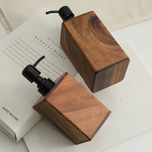 1 Vintage Wooden Soap Dispenser with Black Pump - Solid Wood Frame, 6.76oz/13.53oz Refillable Liquid Hand Soap & Dish Soap Dispenser, Freestanding for Bathroom & Kitchen Countertop, Rustic Decor Storage for Soap Bottles