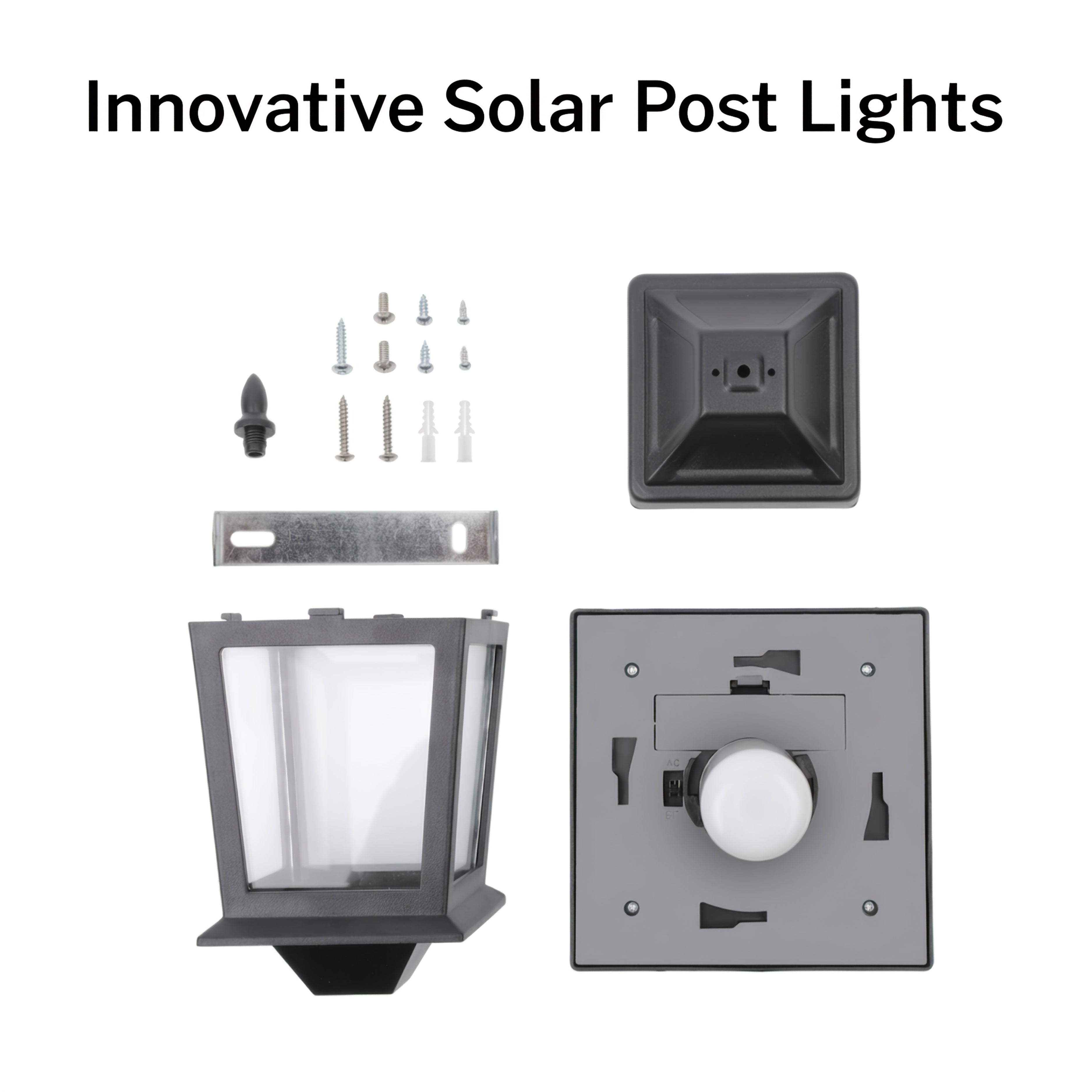 2-Pack Solar Lamp Post, Automatic Dusk to Dawn Waterproof Solar Outdoor Light Cover, Suitable for 4x4 Wood Post, Solar Light with Glass Shade, for Deck Fence Patio Post Decoration, Matte Black