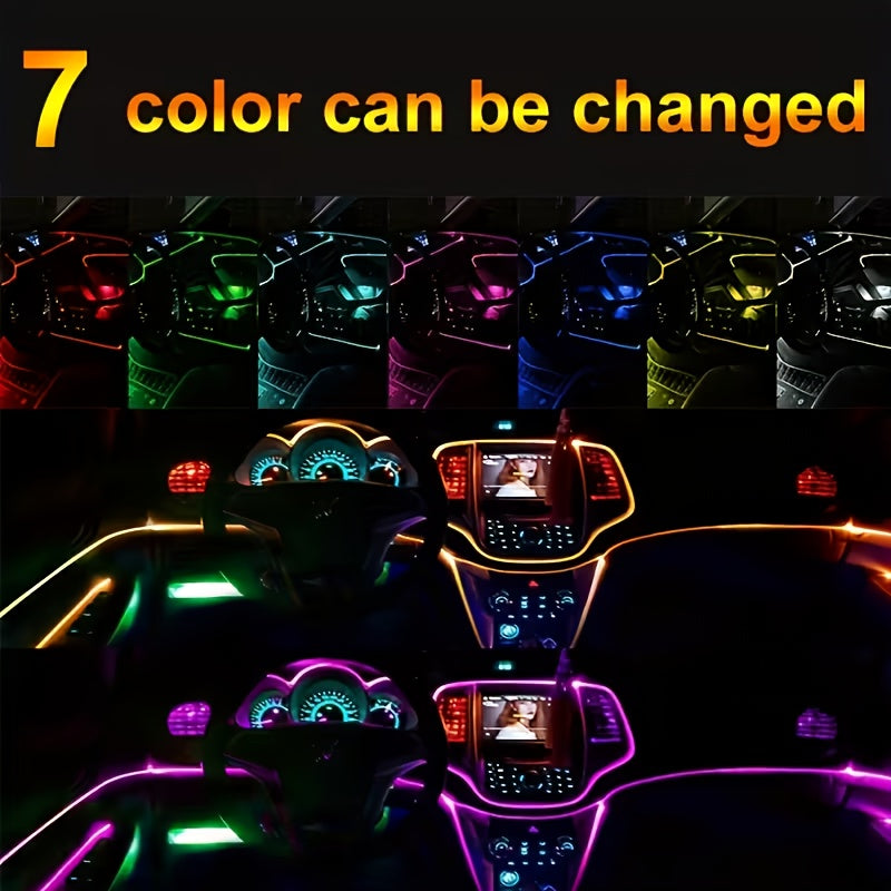 2米/78.74英寸和4米/157.48英寸 7色 RGB 汽车LED室内灯条 | 柔性EL线，氛围照明，光纤，USB供电，按钮控制，用于车辆装饰