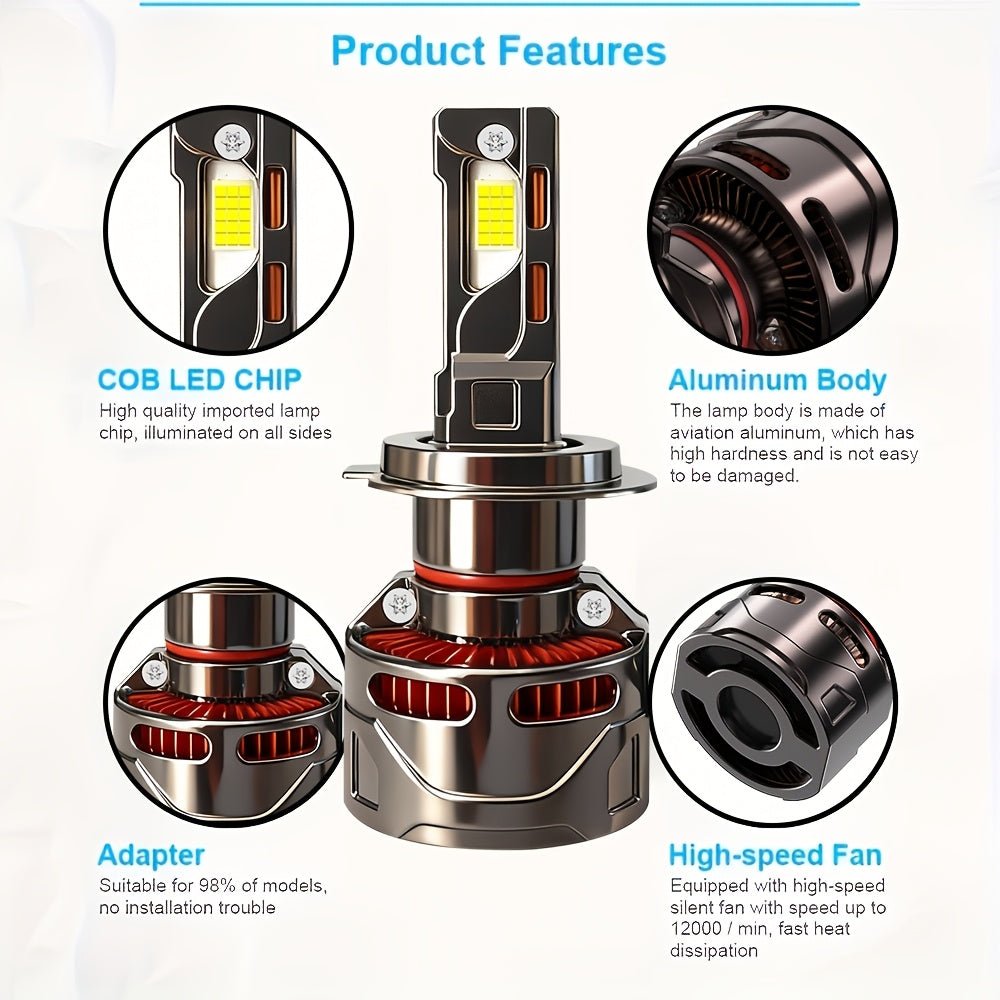 B05 Vehicle LED Light Kit (2-Pack), 54000 Lumens, Super Bright, Long-Lasting Durability, 7500K White Light, Compatible with 99% of Vehicles, H4/9003/HB2 Socket, 850% Brightness Increase, Ensures Consistent Illumination, No Battery Needed