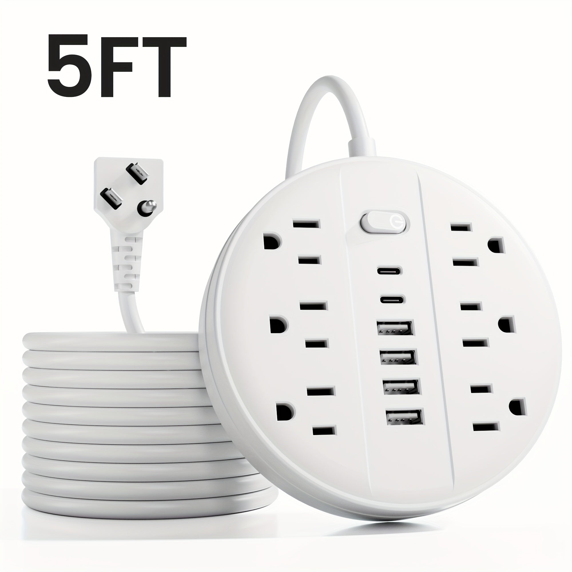 A Versatile Power Strip Featuring 12 Functions, Equipped with a Surge Protector, 6 USB Charging Ports (Including 4 USB A And 2 USB C), And 6 AC Outlets. This Compact Charging Station Can Be Mounted on The Wall And Is Suitable for Home, School