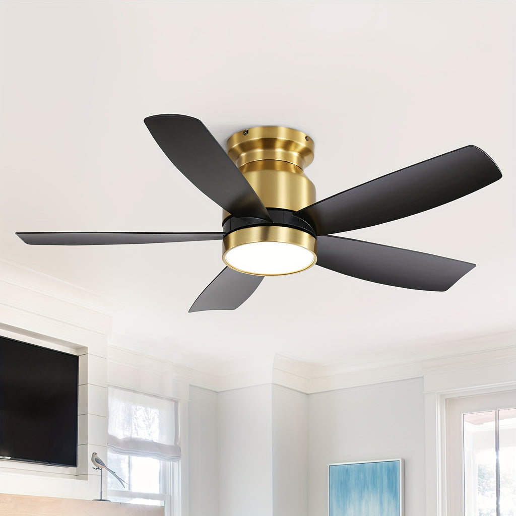 Sofucor 42 Inch Modern Ceiling Fan with Light, 5 Blades Remote Silent Reversible DC Motor, 6 Speed Levels, Timing Function, 3-Color Dimmable LED Light, Black and Gold Dual Design, Energy Saving High Quality Motor