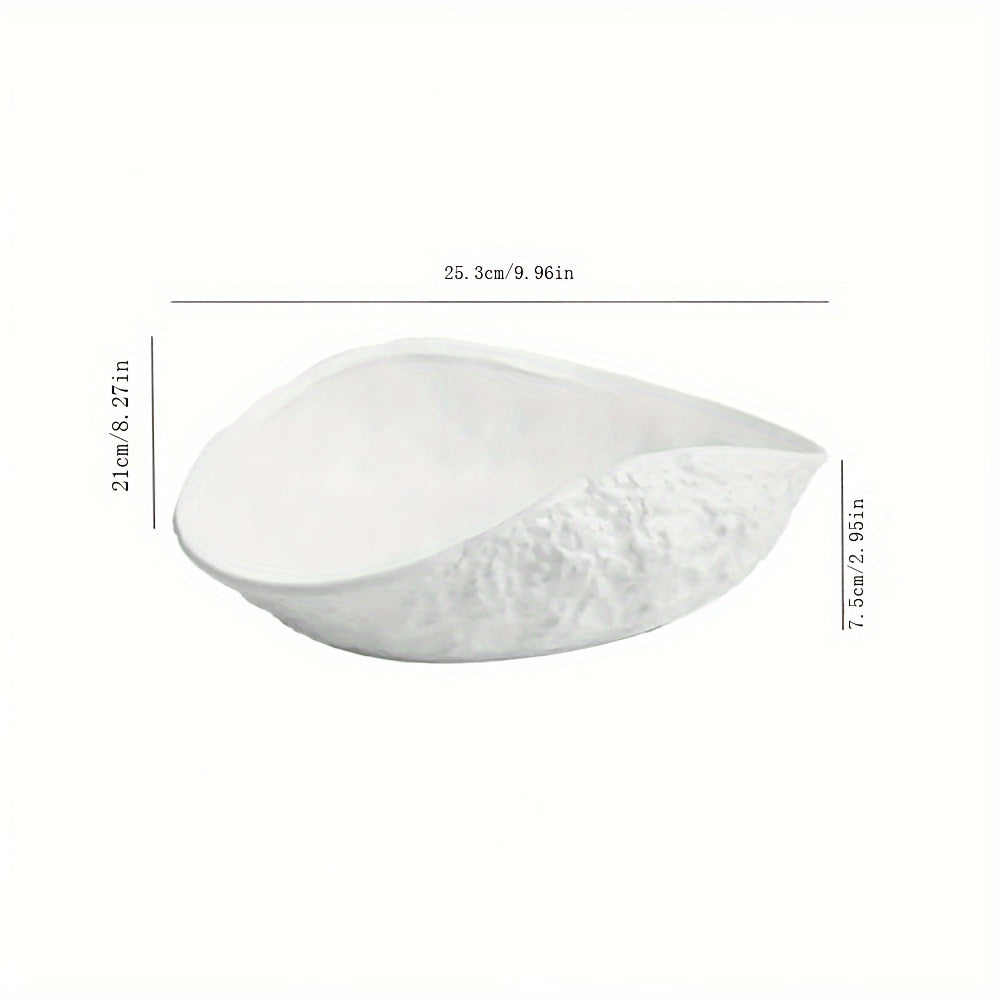 New Light Luxury Large Steamed Fish & Soup Plate, High-End Hotel Tableware, Rock Grain Shell-Shaped Ceramic Plate for Home Use