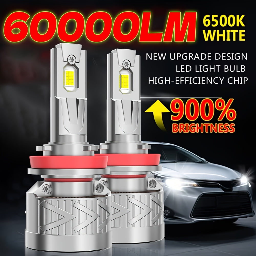 2-Pack Car LED Headlights, 380W High Power, 60,000 Lumens, CAN Bus Interface, Compatible with H1/H11/H9/H8/H4/9003/HB2/H7/H18/9005/9006, 12V/24V Voltage, 6500K Color Temperature, Suitable for All Vehicle Models