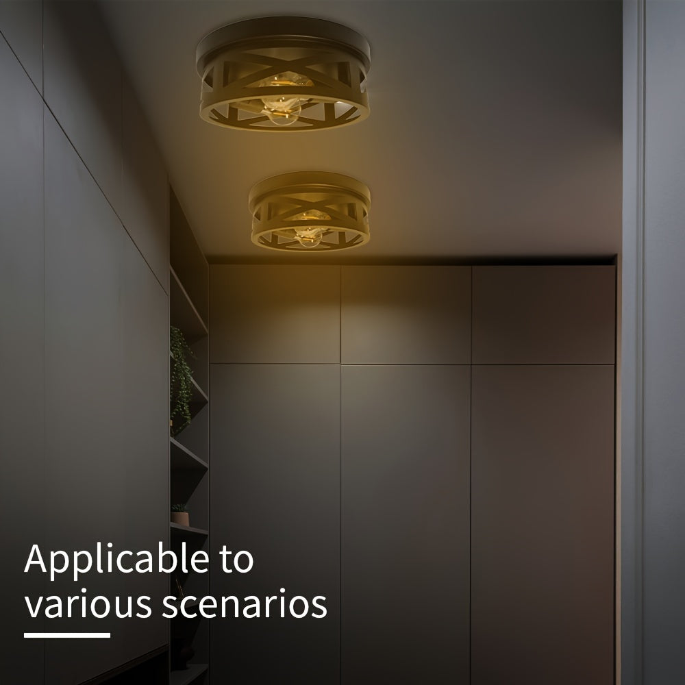 3-pack, Kyoeon dual-head black recessed ceiling light, black outdoor industrial style light fixture, with adjustable lamp heads, industrial black metal cage ceiling light fixture, suitable for farmhouse, hallway, bedroom, kitchen, entryway