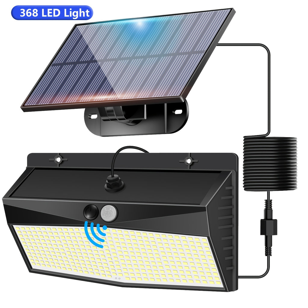 1 Outdoor Solar Light with 368 LEDs, Motion Sensor Light, IP65 Waterproof Rating, Porch and Garden Wall Light, with 3 Working Modes, Exterior Wall Light for Garage Front Door Fence, Cool White Light, with 16.4FT Cable, Also Suitable for Indoor