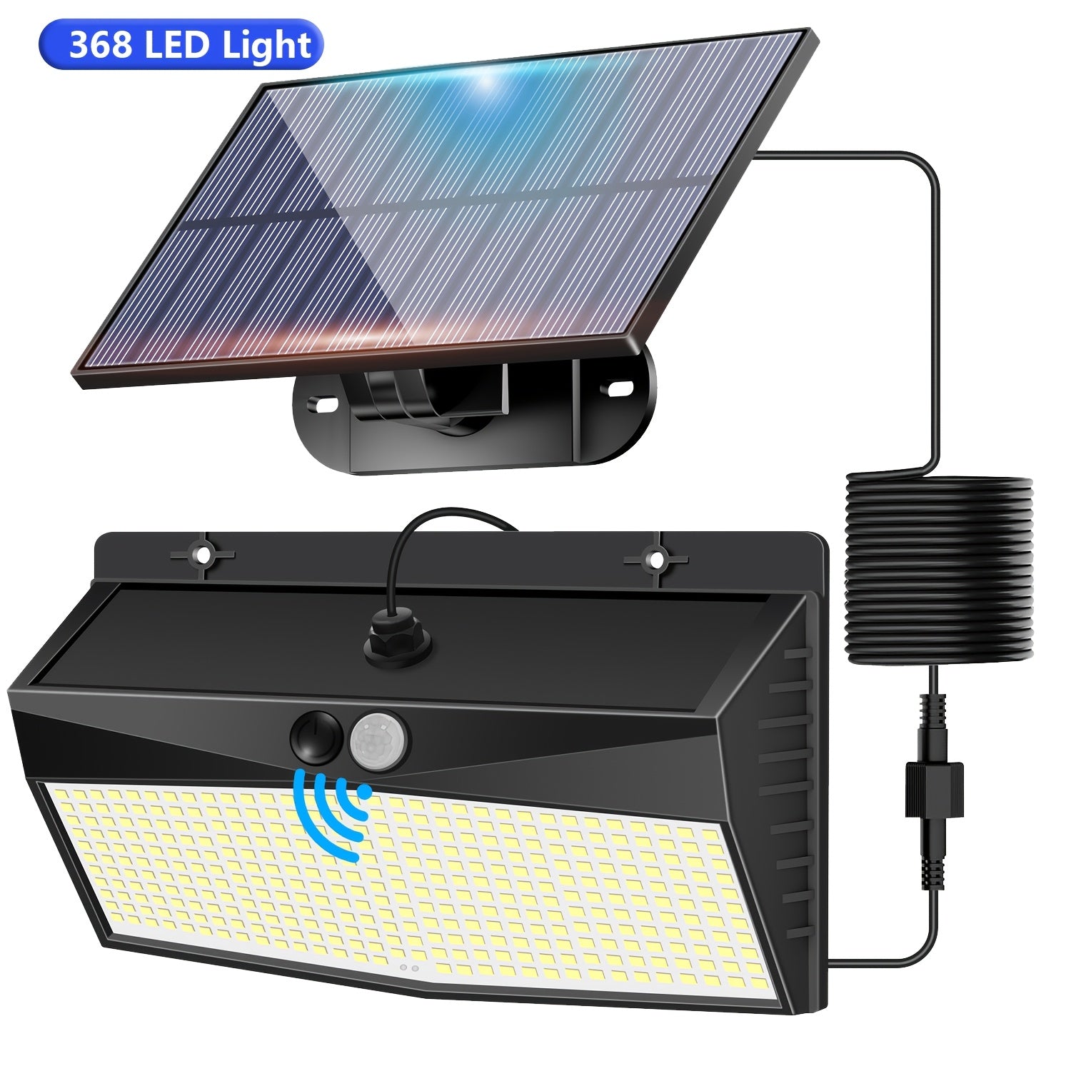 1 Outdoor Solar Light with 368 LEDs, Motion Sensor Light, IP65 Waterproof Rating, Porch and Garden Wall Light, with 3 Working Modes, Exterior Wall Light for Garage Front Door Fence, Cool White Light, with 16.4FT Cable, Also Suitable for Indoor