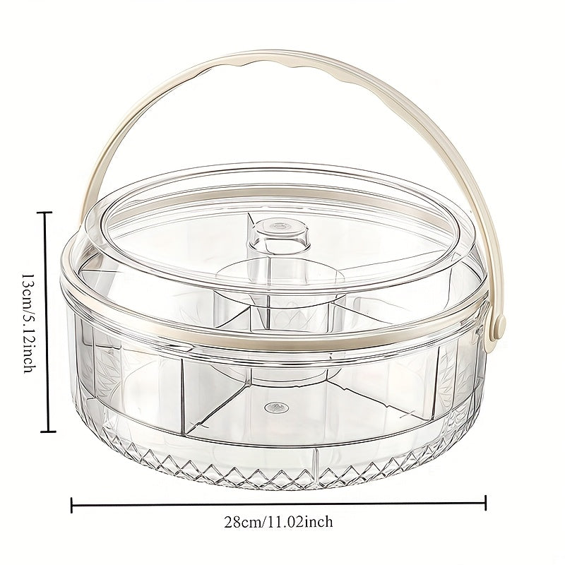 Clear Divided Vegetable Serving Tray with Lid & Dip Section – Rotating Fruit Platter for Parties, Outdoor Picnics, Catering, Takeout & Food Delivery – Ice Cold Handled Basket for Fridge – Perfect for Snacks