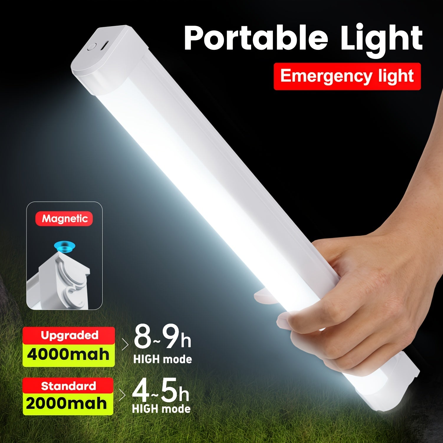 Rechargeable multi-functional light tube, large capacity battery, multiple dimming modes, stepless dimming, can be wall-mounted or handheld, suitable for indoor emergency, camping, stalls, car use, portable lighting, must-have for travel