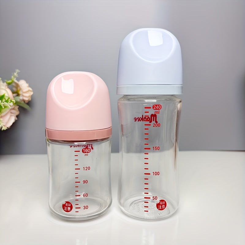 5.41盎司/8.12盎司玻璃奶瓶，配备偏移乳头 S/M 尺寸，宽颈加厚玻璃哺乳奶瓶，适合婴幼儿和新生儿，方便喂养，安全耐用，易于清洁，是宝宝的理想完美礼物