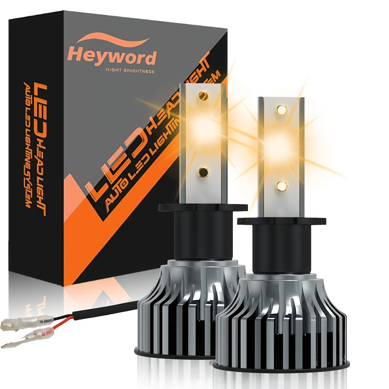Heyword 2 Sets H7, H1, H3, H4, H8/H9/H11, 9005, 9006, 9012 LED Car Headlight Fog Light, Low Beam, High Beam, Color Temperatures: 4300K/Warm Light, 3000K/Yellow Light, 8000K/Blue Light, 25000K/Ice Blue, 6000K/White Light
