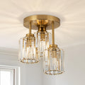 Modern semi-flush mount ceiling light, three-light crystal chandelier, E26 base pendant light, suitable for living room, dining room, bedroom, kitchen, hallway