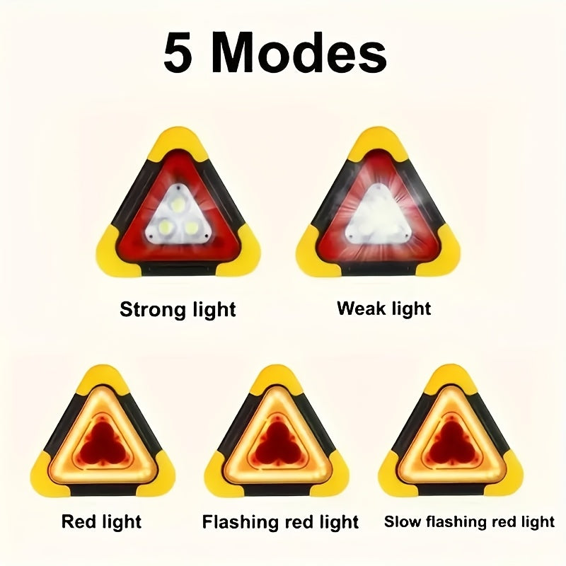 1 Solar-Powered Triangular Emergency Signal Flashlight with Adjustable Handle, Rechargeable 5-Mode Flashlight, High-Visibility Emergency Sign, Ideal for Camping, Hiking, Roadside Accidents & General Emergencies (Batteries Included), IP45
