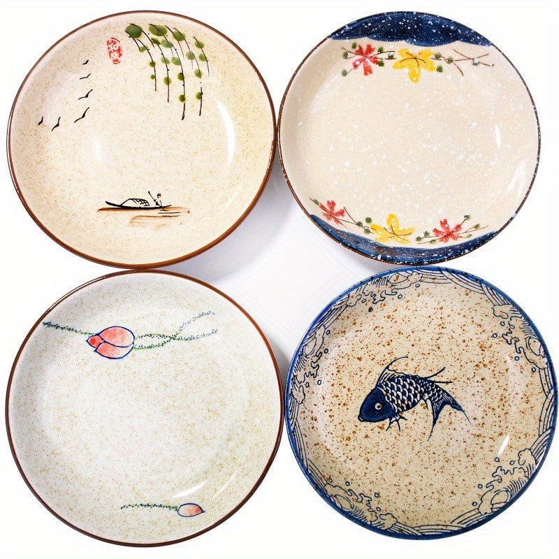 4pcs 7-Inch Japanese Ceramic Plates – Perfect Blend of Traditional Craftsmanship & Modern Aesthetics – Light Luxury Table Art Starts Here