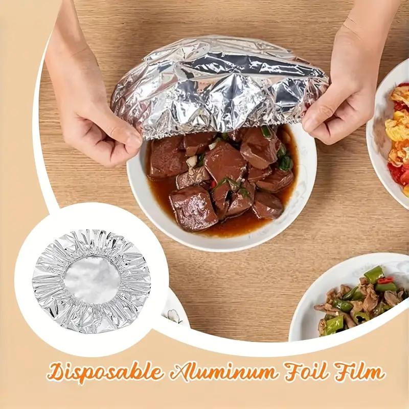 Reusable Elastic Aluminum Foil Food Cover, Food Grade Heat Preservation Fresh Cover, Microwave & Refrigerator Safe Kitchen Food Storage Keeping Fresh Essential