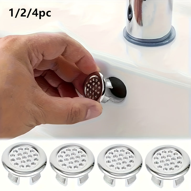 [Elegant Sink Drain Cover] 1/2/4pc Stainless Steel Decorative Drain Cover - Leak-Proof Design, Easy Install with Knob, for Bathroom & Kitchen, Modern Minimalist Style, Kitchen Sink Accessory