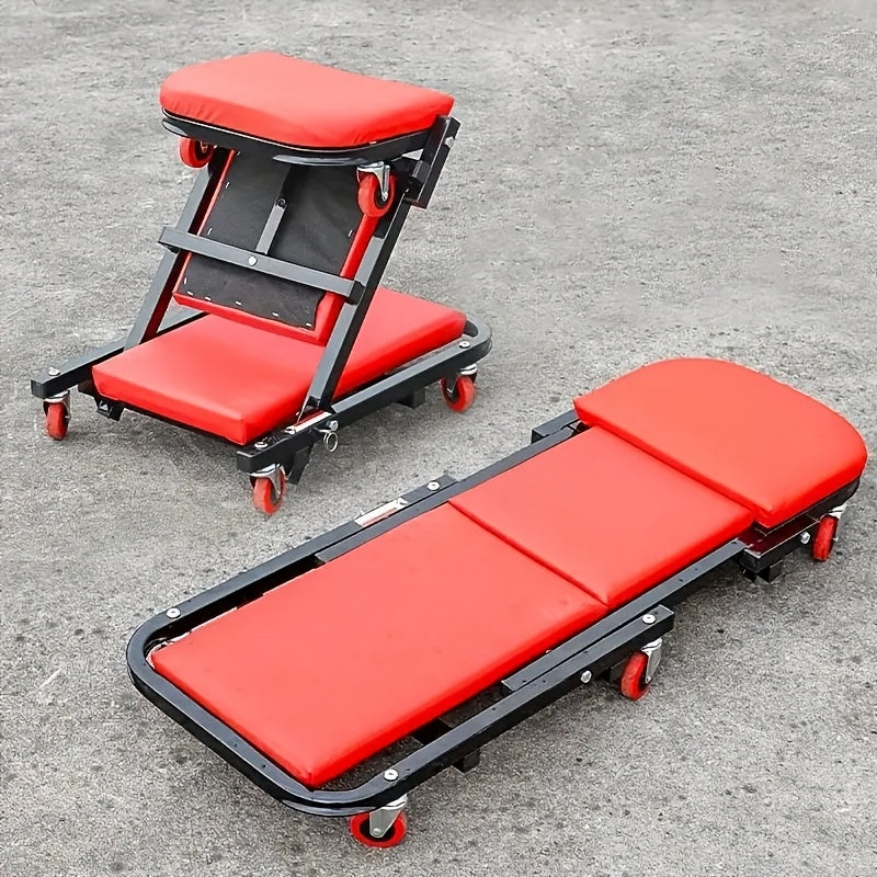 2-in-1 Creeper, 36 Inch; Z-Type Creeper Seat, Heavy-Duty Garage Chair Adjustable Rolling Folding Creeper; with Wheels. Father‘s Day Gift for Men