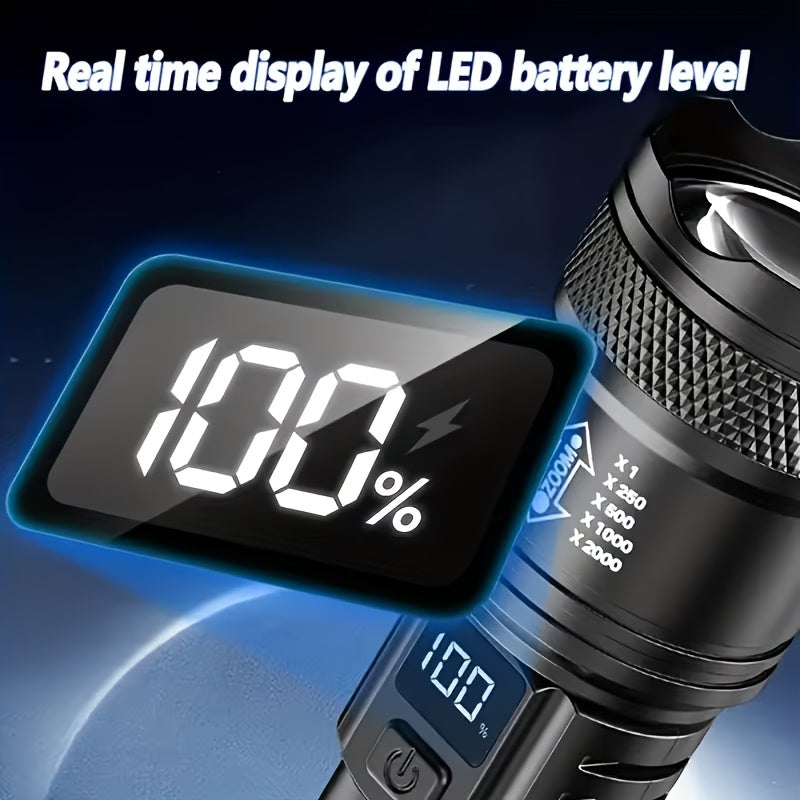 1 Set of 4 Rechargeable High-Power LED Flashlights with Zoom Focus, Ultra-Bright Long-Distance Beam, Tactical Work Light, Ideal for Camping, Hunting, Hiking & Emergency, LCD Digital Display, Perfect for Fishing