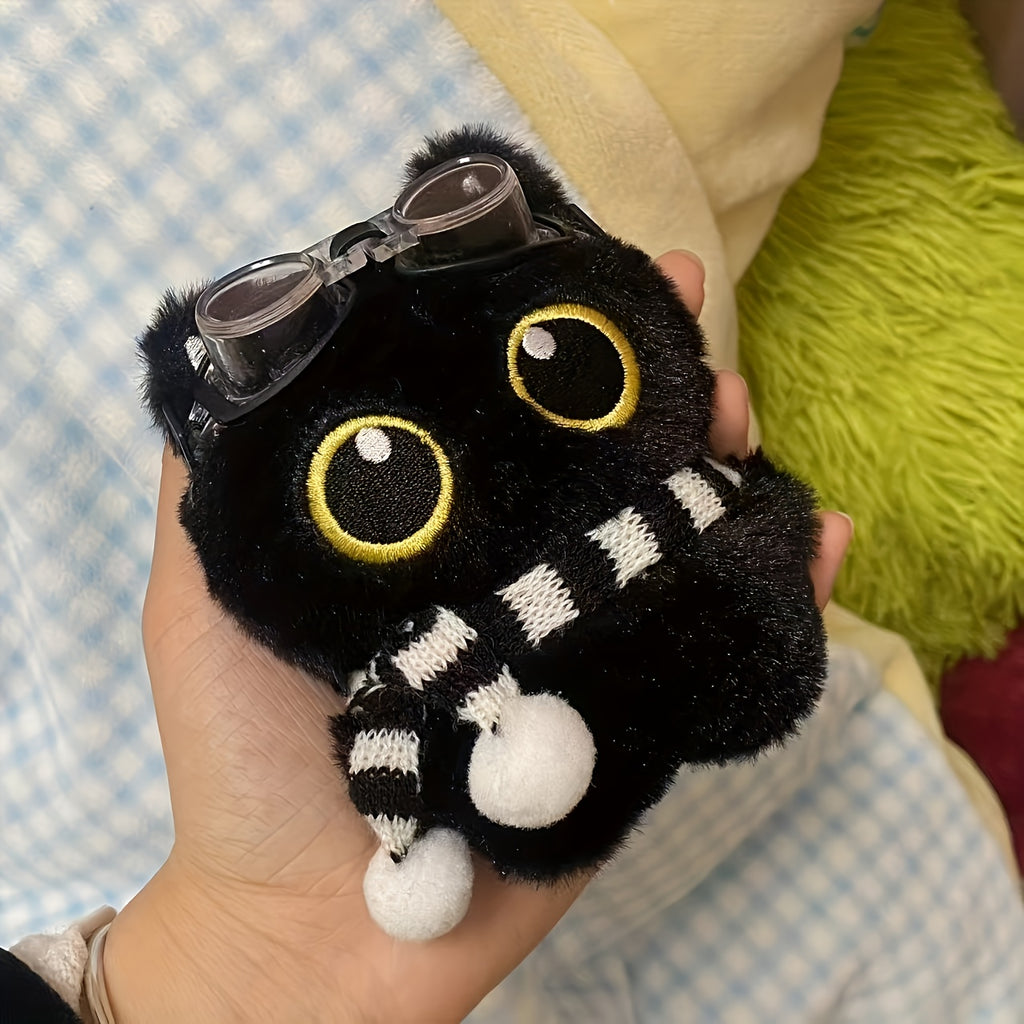 4件套黑猫宠物毛绒玩具（挂绳+围巾+泳镜），柔软的聚酯纤维填充玩具，任意搭配供宠物玩耍，适合所有犬种