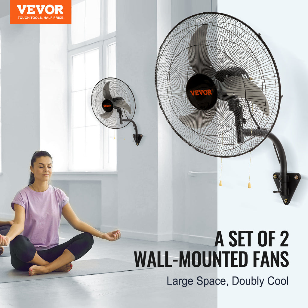 VEVOR Wall Mount Fan, 1/2 Pack, 18 Inch Oscillating, 3 Speed Settings, Max 4000 CFM, Industrial Indoor Fan, Ideal for Commercial, Residential, Warehouse, Greenhouse, Workshop, Basement, Garage, Black