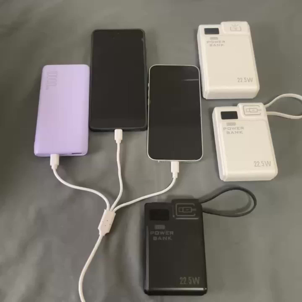 TQQDCI行動式充電寶10000mAh大容量手機充電器，支援PD-C22.5W雙向快充，內建Type-C快充線，適用於iPhone系列及三星系列手機，返校季必備，節日好禮，復活節贈禮