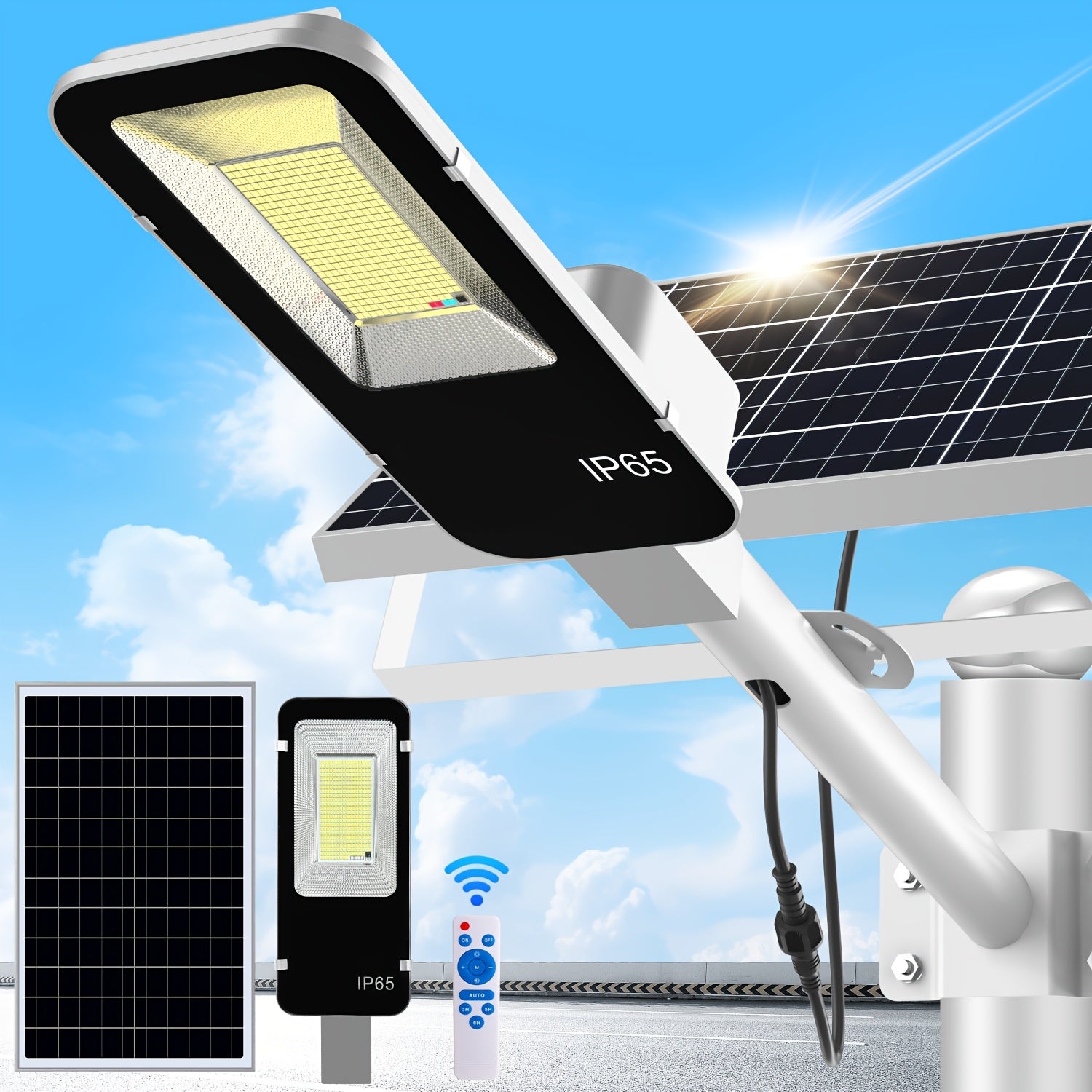 1pc Solar Outdoor Super Bright Street Light Courtyard Light, IP65 Outdoor Waterproof, 6500K White Light, with Remote Control, Light Control Smart Switch, with 6000mAh Large Capacity Battery, Dusk to Dawn, Perfect for Garden, Street, Pathway