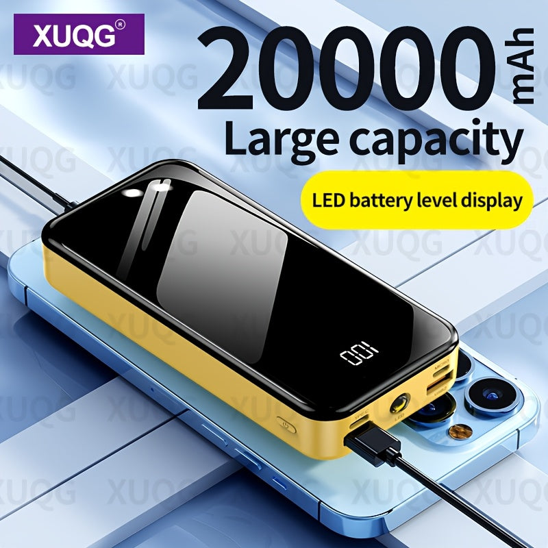20000mAh Power Bank with LED Power Display, Built-in LED Light, Dual Input/Output, Compact and Portable Mobile Charger
