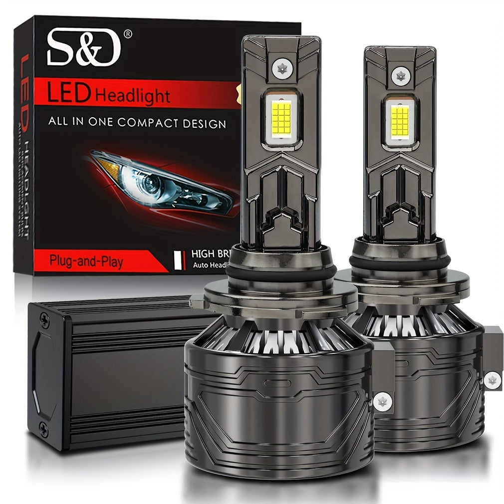 S&D 一对真实200W 45000LM H7 9005/HB3 9006/HB4 H11 H4 H1 H3 9012 Hir2 12V LED30片大灯珠汽车前照灯超亮前灯泡即插即用涡轮风扇
