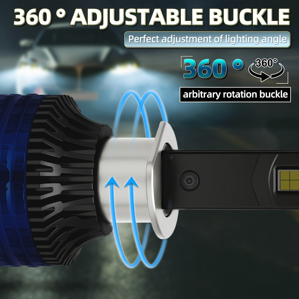 2个H4 H7汽车LED大灯，300W高功率60000流明，兼容Canbus及多种车型，包括H1、H11、H8、H9、HB3、9005、HB4、9006，12V 24V，配备6000K涡轮灯，适用于车辆，不含电池